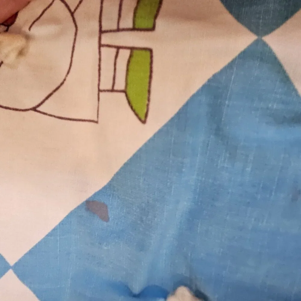 Vintage 60s 70s Kitschy Baby Quilt Blanket Reversible Alphabet Animals Checkered